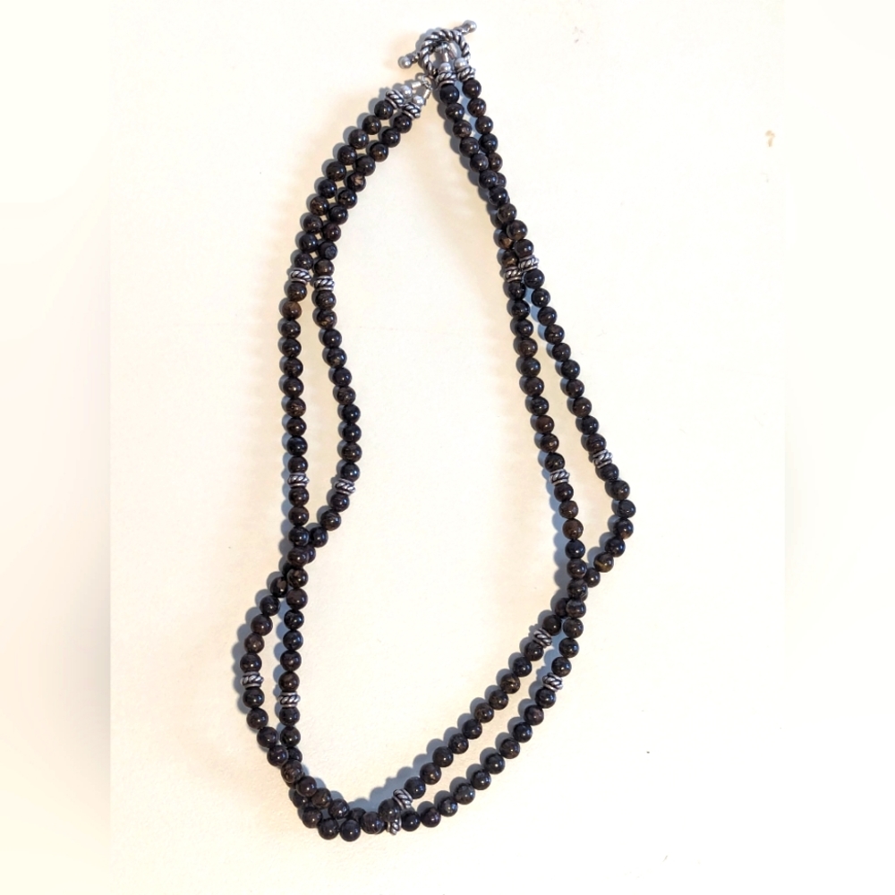 Vintage Round Tourmaline and Silver Tone Double Strand Necklace.